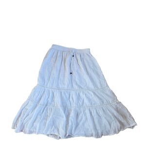 Mille Gabrielle White Tiered Midi Elastic Waist Peasant Skirt Size L